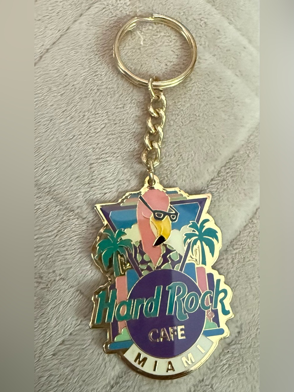 Vintage Hard Rock Cafe Pink Flamingo Key Chain Teal & Purple Accents #12